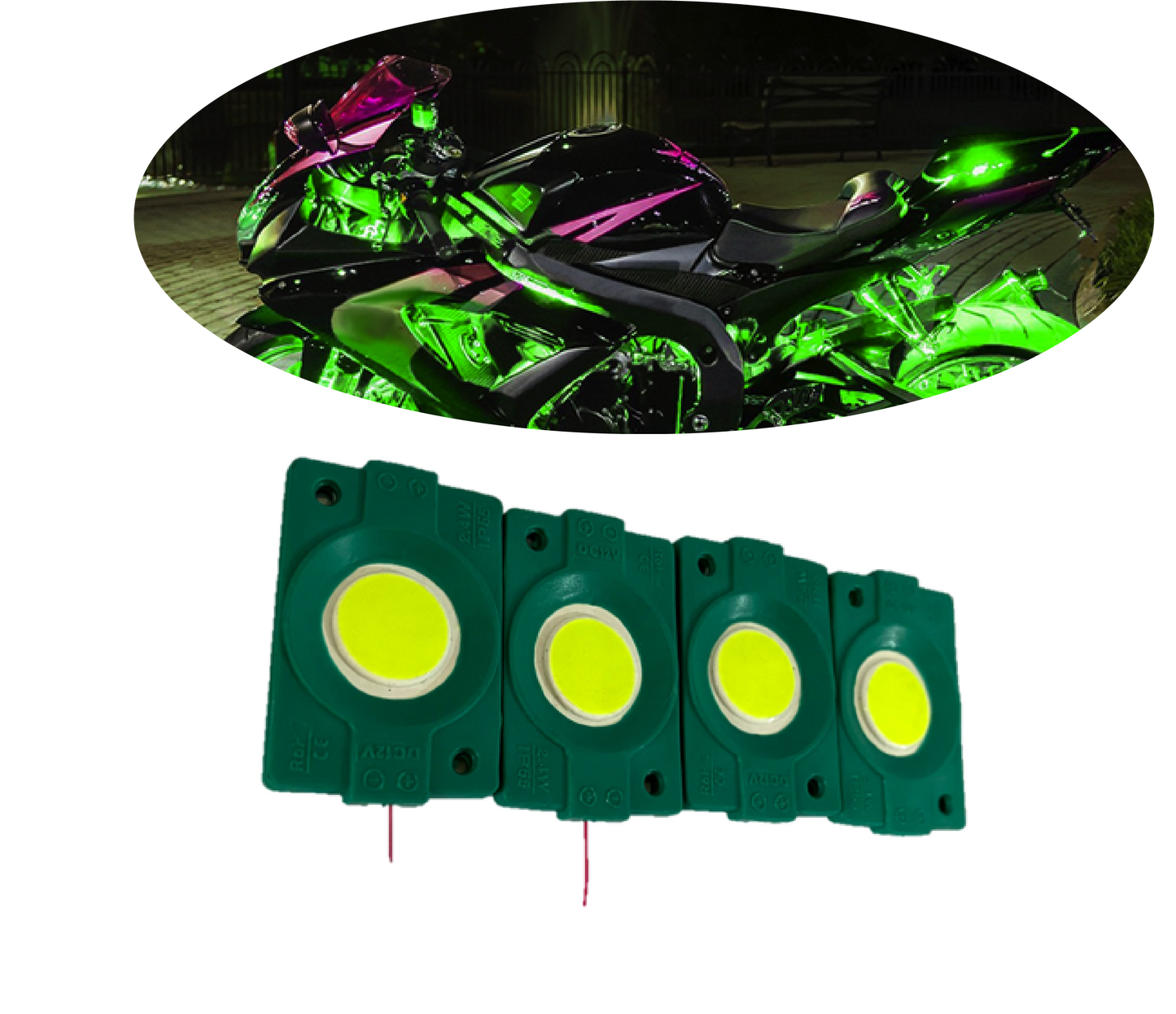 hjg Sunny Day GREEN IMPORTED Underglow PATCH LIGHTS (Front/Rear , Bike Body Lights) - PACK OF 4 - IP65 WATERPROOF DUSTPROOF SHOCKPROOF - Universal Decorative Light for all Motorbike, Car LED  - bikerstore.in